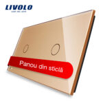 Panou intrerupator simplu+simplu cu touch Livolo din sticla