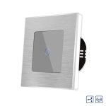 Intrerupator Simplu Cap Scara / Cruce cu Touch din Sticla si Rama de Aluminiu LUXION, RF433