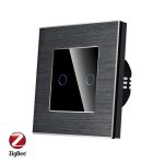 Intrerupator Dublu cu Touch din Sticla si Rama de Aluminiu LUXION, protocol ZigBee