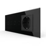 Intrerupator Dublu + Dublu + Priza LIVOLO cu Rama Din Sticla, Standard Italian, 6M