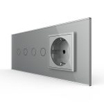 Intrerupator Dublu + Dublu + Priza LIVOLO cu Rama Din Sticla, Standard Italian, 6M