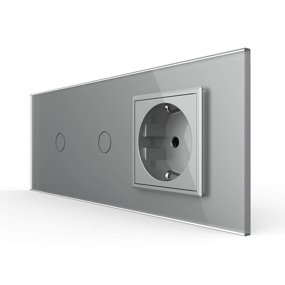 001-in1-22-2.jpg Intrerupator Simplu + Simplu + Priza LIVOLO cu Rama Din Sticla, Standard Italian, 6M - imagine 1