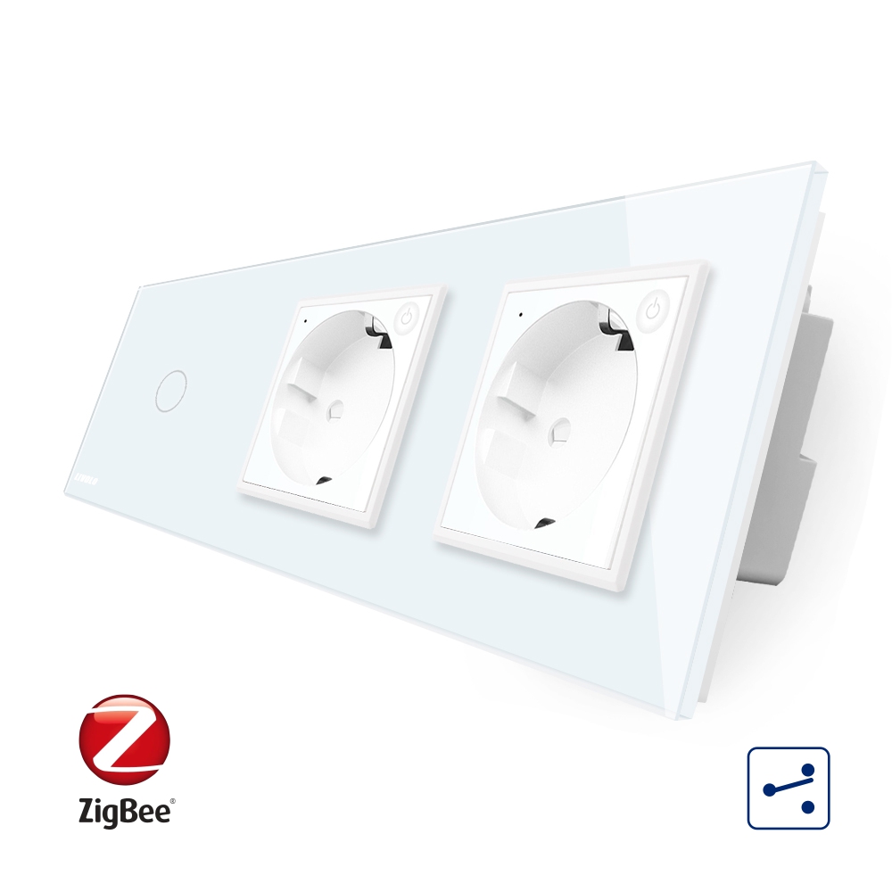 001-in1-30.jpg Intrerupator LIVOLO simplu ZigBee cap scara / cap cruce cu touch si 2 prize ZigBee din sticla, Control de pe telefon - imagine 1
