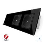Intrerupator LIVOLO simplu ZigBee cap scara / cap cruce cu touch si 2 prize ZigBee din sticla, Control de pe telefon