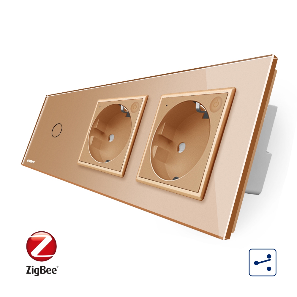 001-in1-36.jpg Intrerupator LIVOLO simplu ZigBee cap scara / cap cruce cu touch si 2 prize ZigBee din sticla, Control de pe telefon - imagine 1
