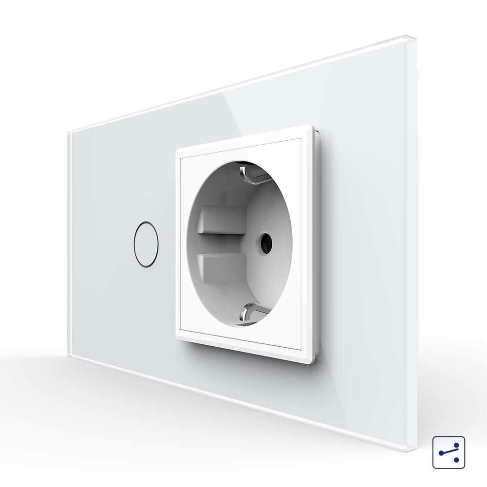 001-in1-40-1.jpg Intrerupator Simplu Cap Scara / Cruce + Priza LIVOLO cu Rama Din Sticla, Standard Italian, 4M - imagine 1