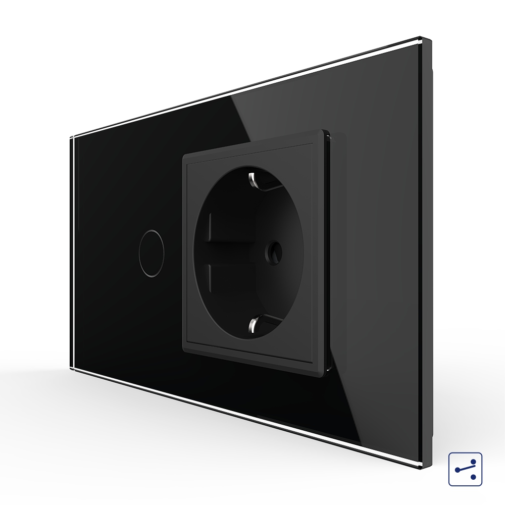 001-in1-41-1.jpg Intrerupator Simplu Cap Scara / Cruce + Priza LIVOLO cu Rama Din Sticla, Standard Italian, 4M - imagine 1