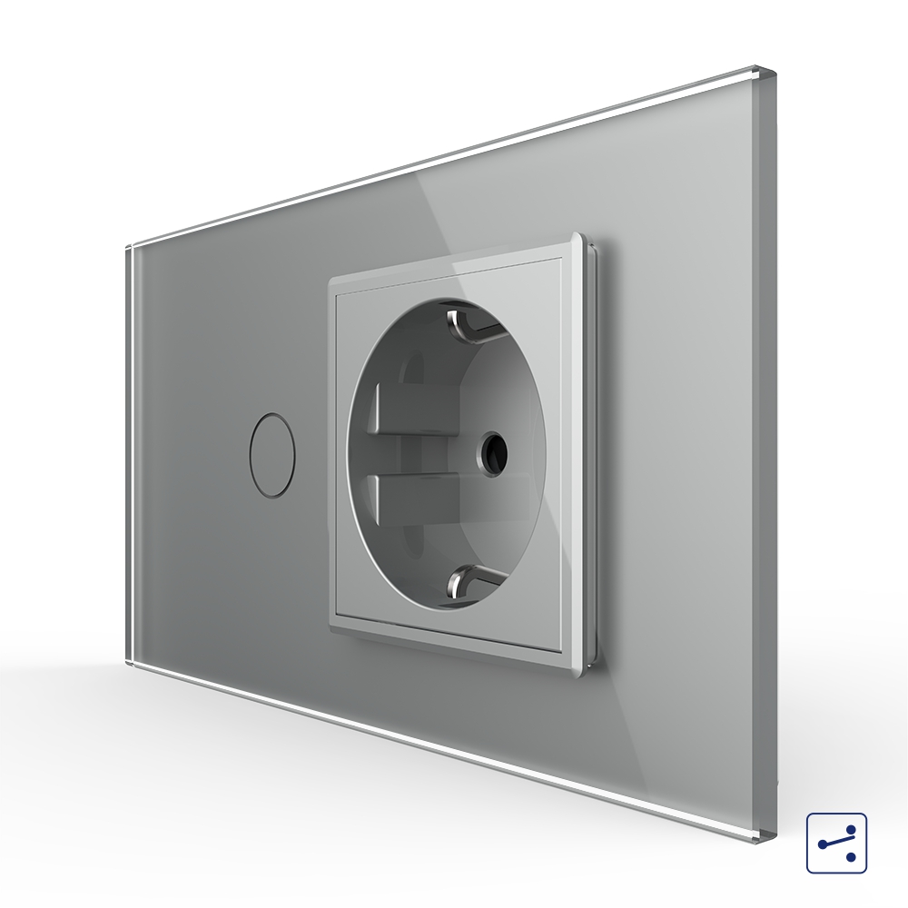 001-in1-42-1.jpg Intrerupator Simplu Cap Scara / Cruce + Priza LIVOLO cu Rama Din Sticla, Standard Italian, 4M - imagine 1