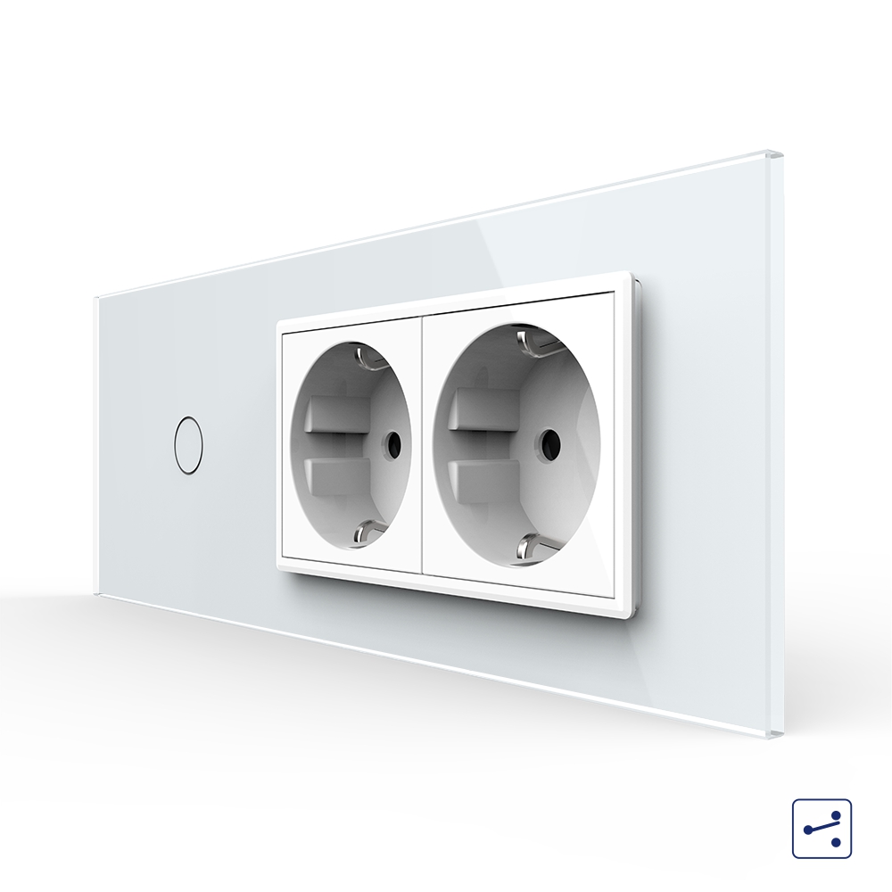 001-in1-44-1.jpg Intrerupator Simplu Cap Scara / Cruce + 2 Prize LIVOLO cu Rama Din Sticla, Standard Italian, 6M - imagine 1