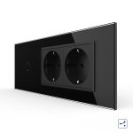 Intrerupator Simplu Cap Scara / Cruce + 2 Prize LIVOLO cu Rama Din Sticla, Standard Italian, 6M