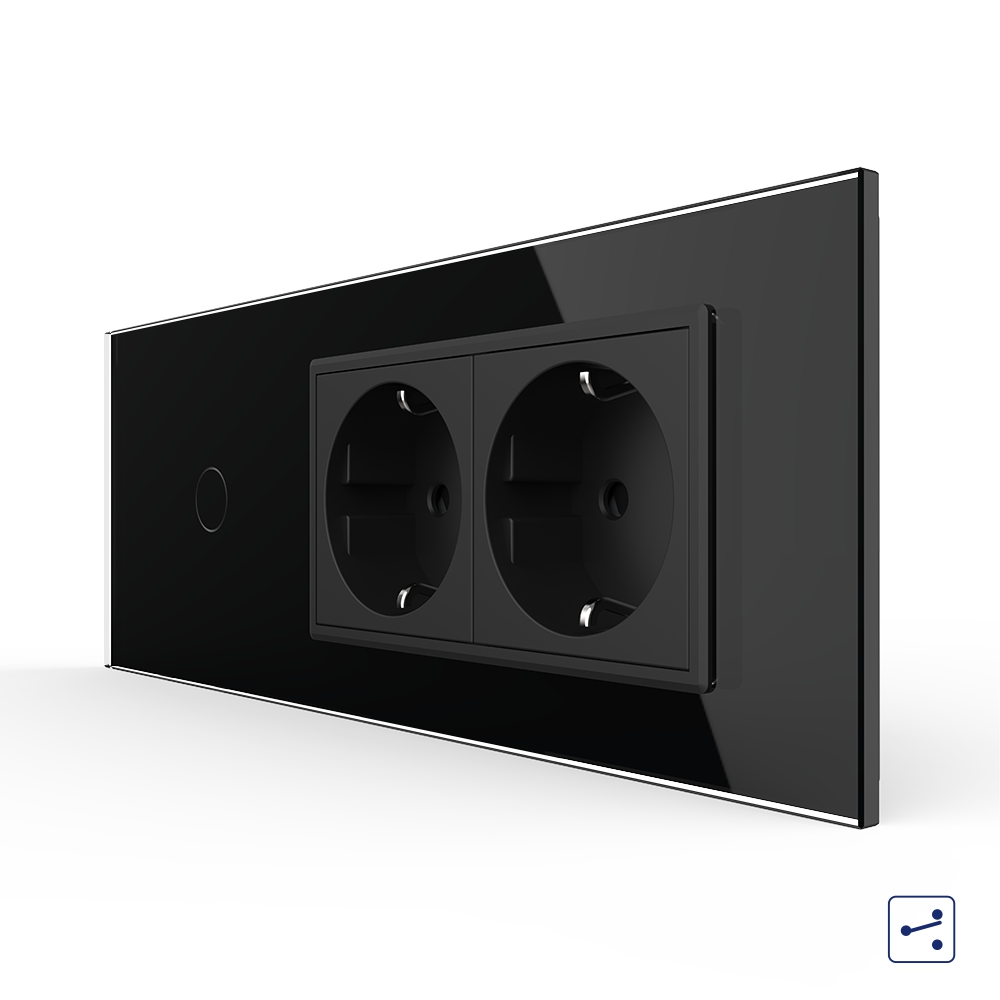 001-in1-45-1.jpg Intrerupator Simplu Cap Scara / Cruce + 2 Prize LIVOLO cu Rama Din Sticla, Standard Italian, 6M - imagine 1