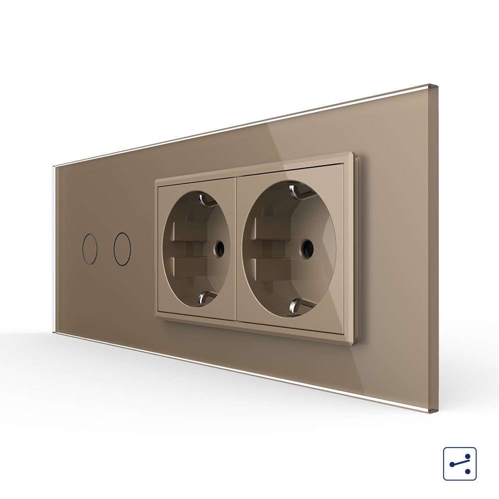 001-in1-50-1.jpg Intrerupator Dublu Cap Scara / Cruce + 2 Prize LIVOLO cu Rama Din Sticla, Standard Italian, 6M - imagine 1