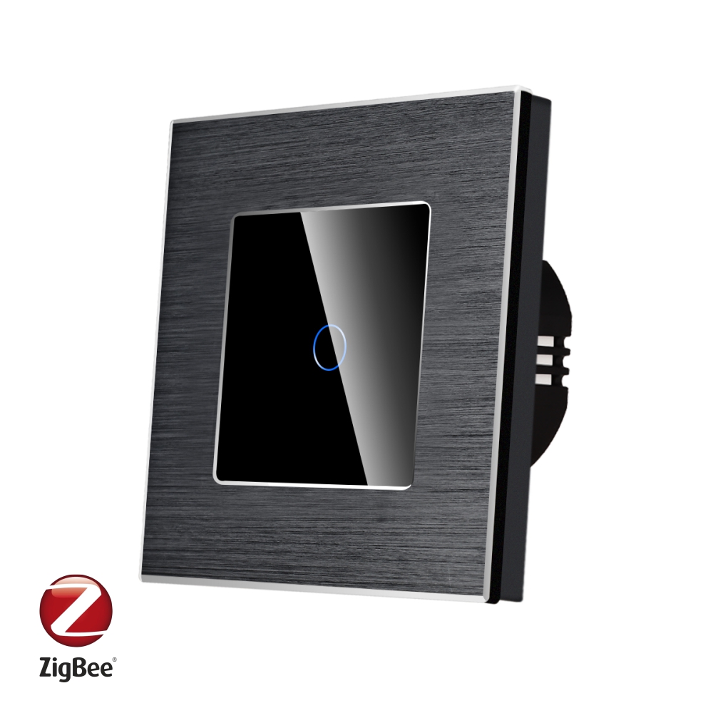 001-in1-57.jpg Intrerupator Simplu cu Touch din Sticla si Rama de Aluminiu LUXION, protocol Zigbee - imagine 1