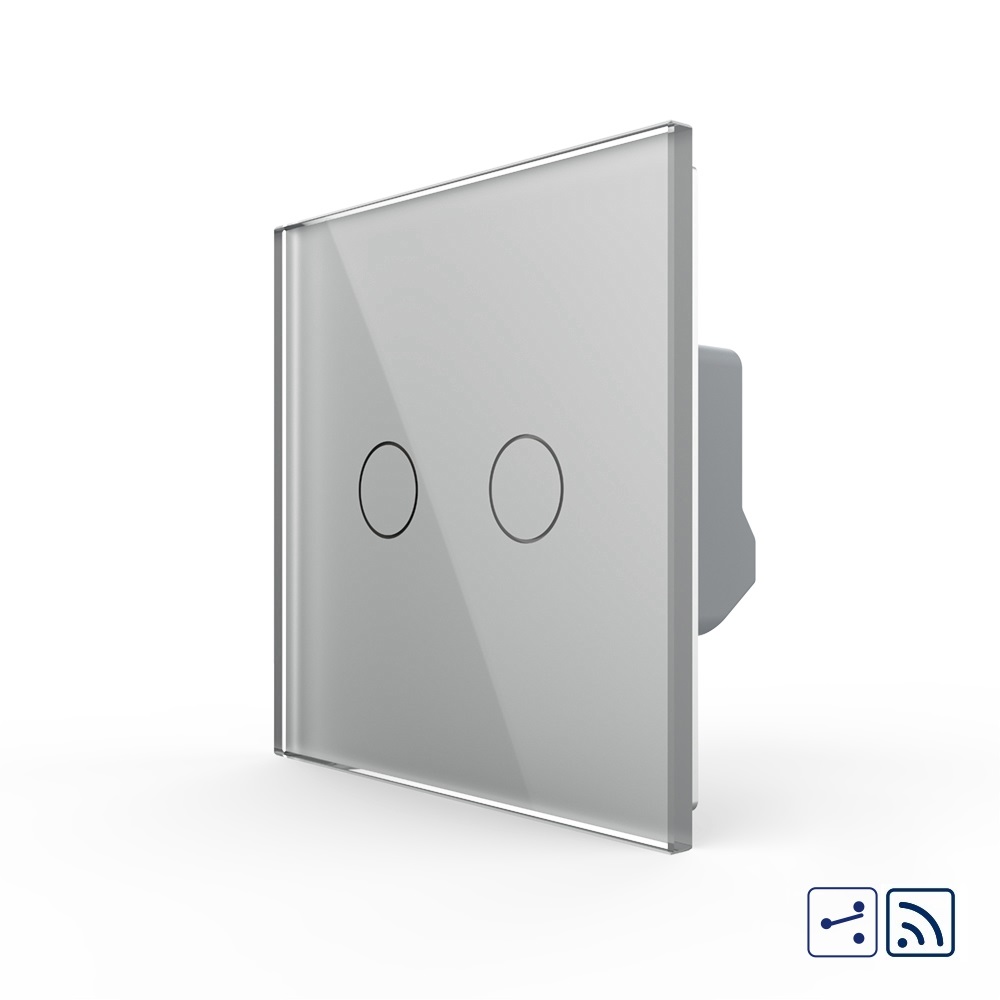 001-intrerupator-dublu-gri.jpg Intrerupator Dublu Cap Scara / Cruce Wireless cu Touch LIVOLO - Serie Noua - imagine 1