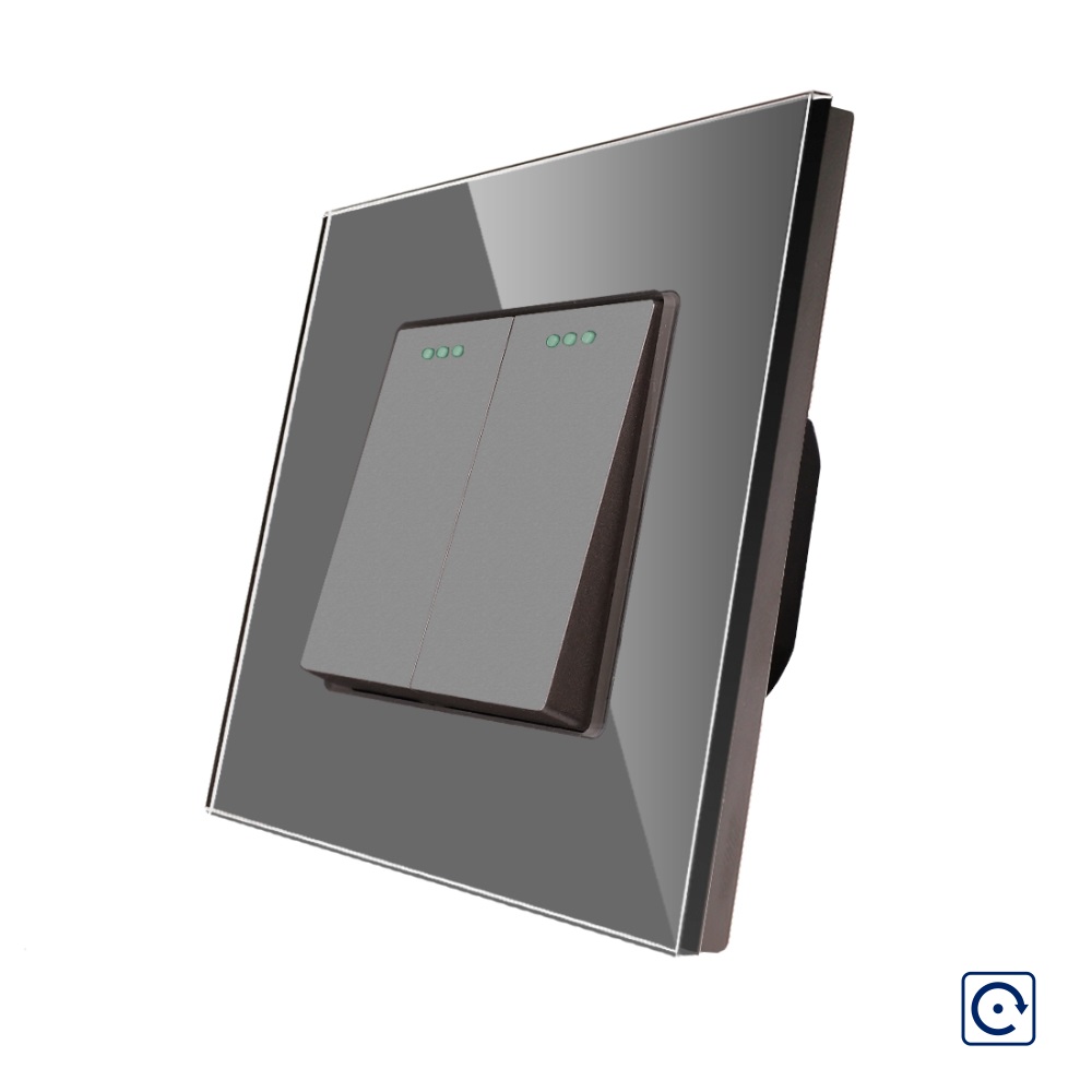 001-intrerupator-dublu-mecanic-luxion-rama-sticla-reset-gri.jpg Intrerupator Dublu Mecanic cu Reset / Revenire LUXION cu Rama din Sticla - imagine 1
