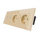 Intrerupator Dublu + 2 Prize cu Rama din Sticla LUXION