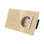 Intrerupator Triplu + Priza cu Rama din Sticla LUXION