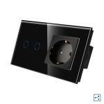 Intrerupator Dublu Cap Scara / Cruce + Priza cu Rama din Sticla LUXION, Serie A