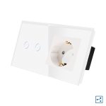 Intrerupator Dublu Cap Scara / Cruce + Priza cu Rama din Sticla LUXION