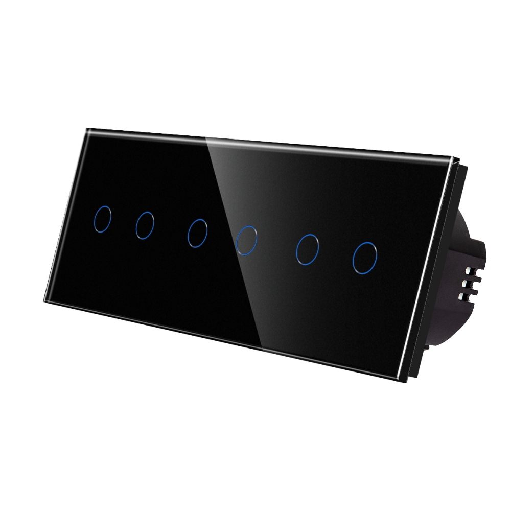 001-lx-st-201-201-201-b-negru.jpg Intrerupator Dublu + Dublu + Dublu cu Touch din Sticla LUXION - imagine 1