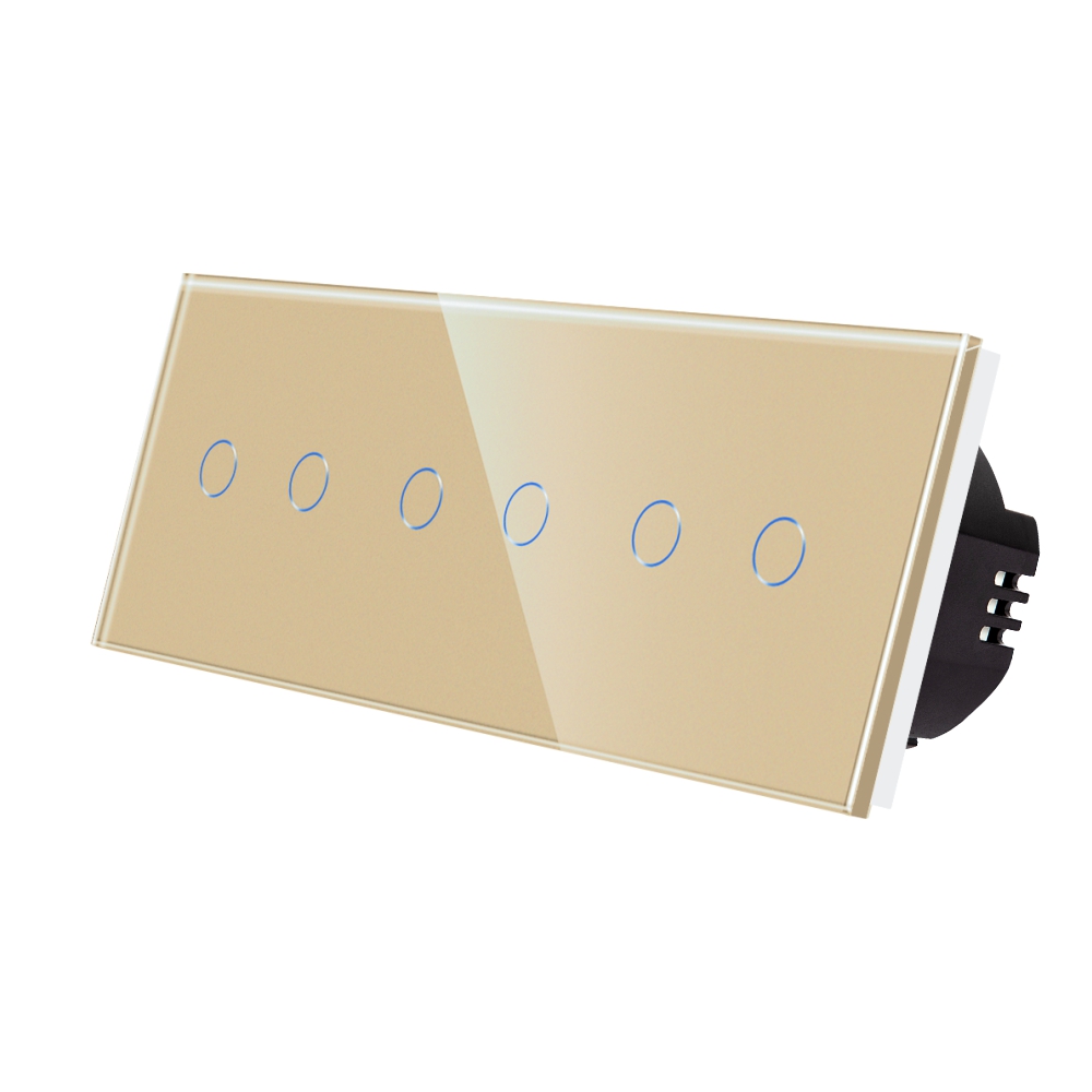 001-lx-st-201-201-201-g-auriu.jpg Intrerupator Dublu + Dublu + Dublu cu Touch din Sticla LUXION - imagine 1