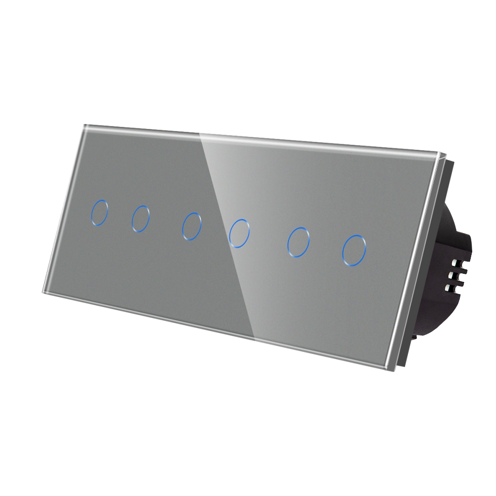 001-lx-st-201-201-201-gy-gri.jpg Intrerupator Dublu + Dublu + Dublu cu Touch din Sticla LUXION - imagine 1