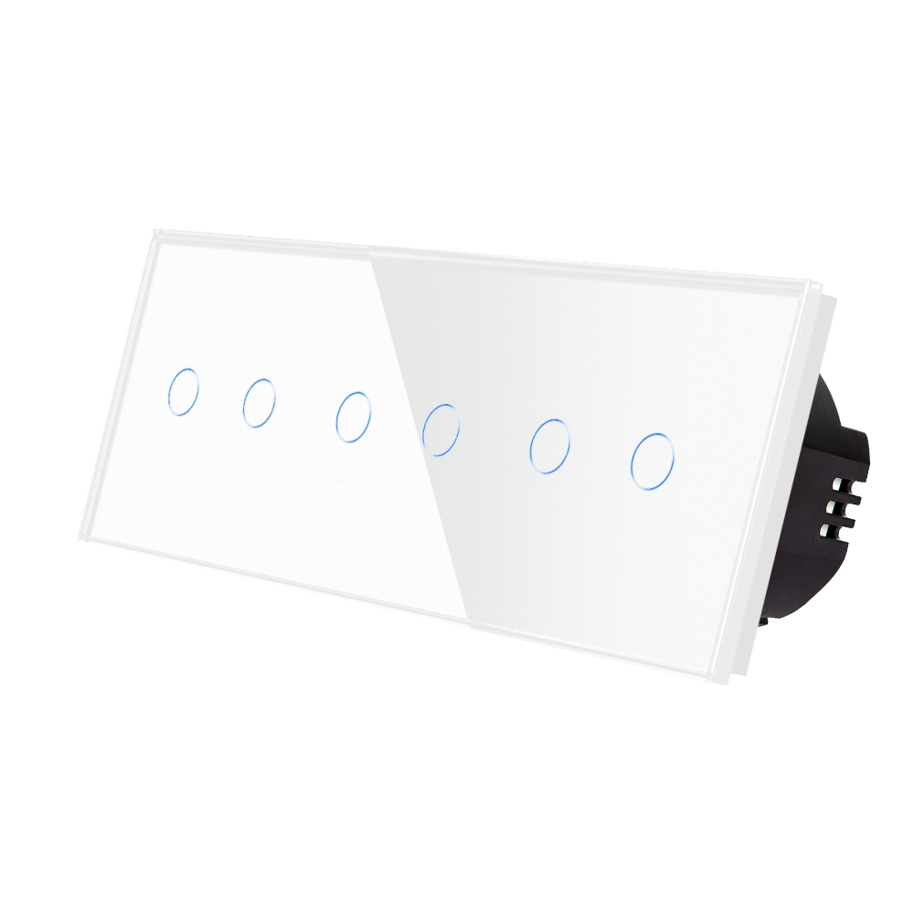 001-lx-st-201-201-201-w-alb.jpg Intrerupator Dublu + Dublu + Dublu cu Touch din Sticla LUXION - imagine 1