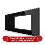 Panou Intrerupator Simplu cu 2 Prize LIVOLO din Sticla, Standard Italian - 6/7M
