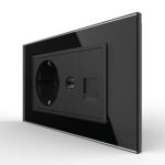 Priza Dubla Livolo cu Rama din Sticla 1 Priza Schuko+TV/internet, Standard Italian - Serie Noua