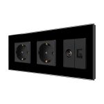 Priza Dubla Schuko + TV + Internet cu Rama Din Sticla LUXION