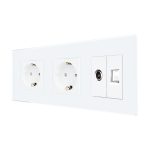 Priza Dubla Schuko + TV + Internet cu Rama Din Sticla LUXION