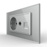 Priza Dubla Livolo cu Rama din Sticla 1 Priza Schuko+TV/internet, Standard Italian - Serie Noua