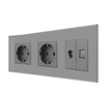 Priza Dubla Schuko + TV + Internet cu Rama Din Sticla LUXION