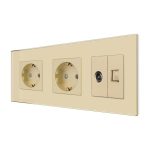 Priza Dubla Schuko + TV + Internet cu Rama Din Sticla LUXION