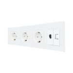Priza Tripla Schuko + TV + Internet cu Rama Din Sticla LUXION