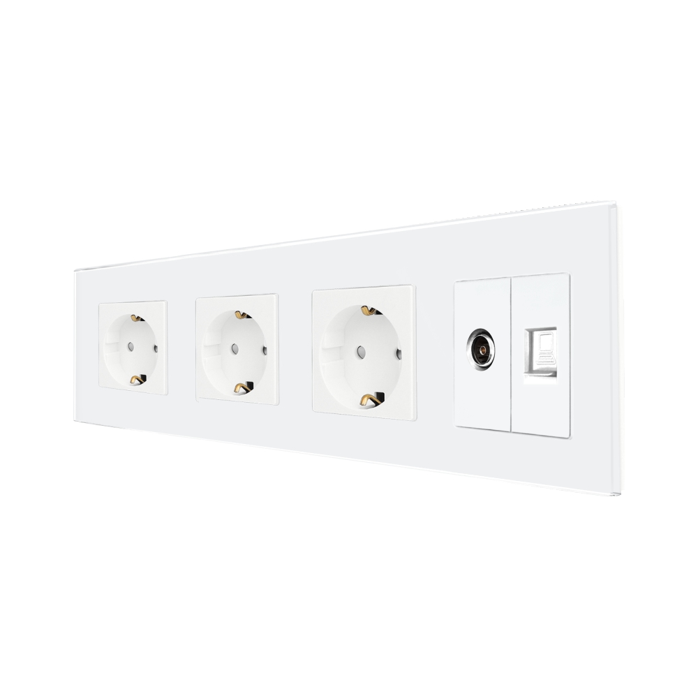 001-pr1-4-1.jpg Priza Tripla Schuko + TV + Internet cu Rama Din Sticla LUXION - imagine 1
