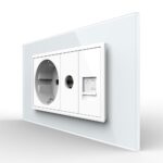 Priza Dubla Livolo cu Rama din Sticla 1 Priza Schuko+TV/internet, Standard Italian - Serie Noua
