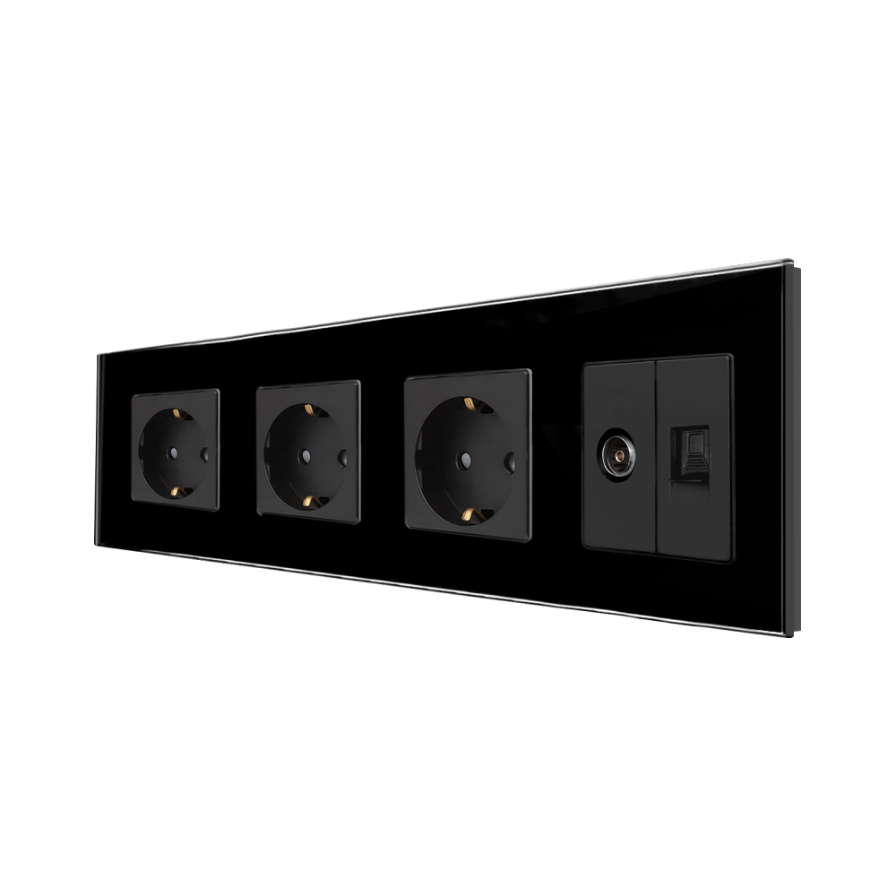 001-pr1-5-1.jpg Priza Tripla Schuko + TV + Internet cu Rama Din Sticla LUXION - imagine 1