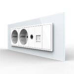 Priza Tripla cu Blank Livolo cu Rama din Sticla 2 Prize Schuko+TV/internet, Standard Italian - Serie Noua