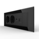 Priza Tripla cu Blank Livolo cu Rama din Sticla 2 Prize Schuko+TV/internet, Standard Italian - Serie Noua