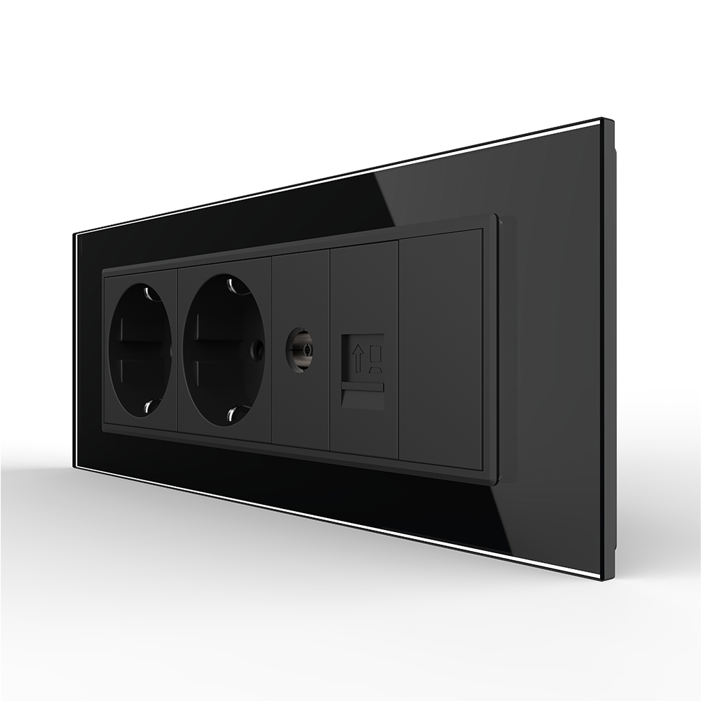 001-pr1-6.jpg Priza Tripla cu Blank Livolo cu Rama din Sticla 2 Prize Schuko+TV/internet, Standard Italian - Serie Noua - imagine 1