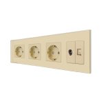 Priza Tripla Schuko + TV + Internet cu Rama Din Sticla LUXION