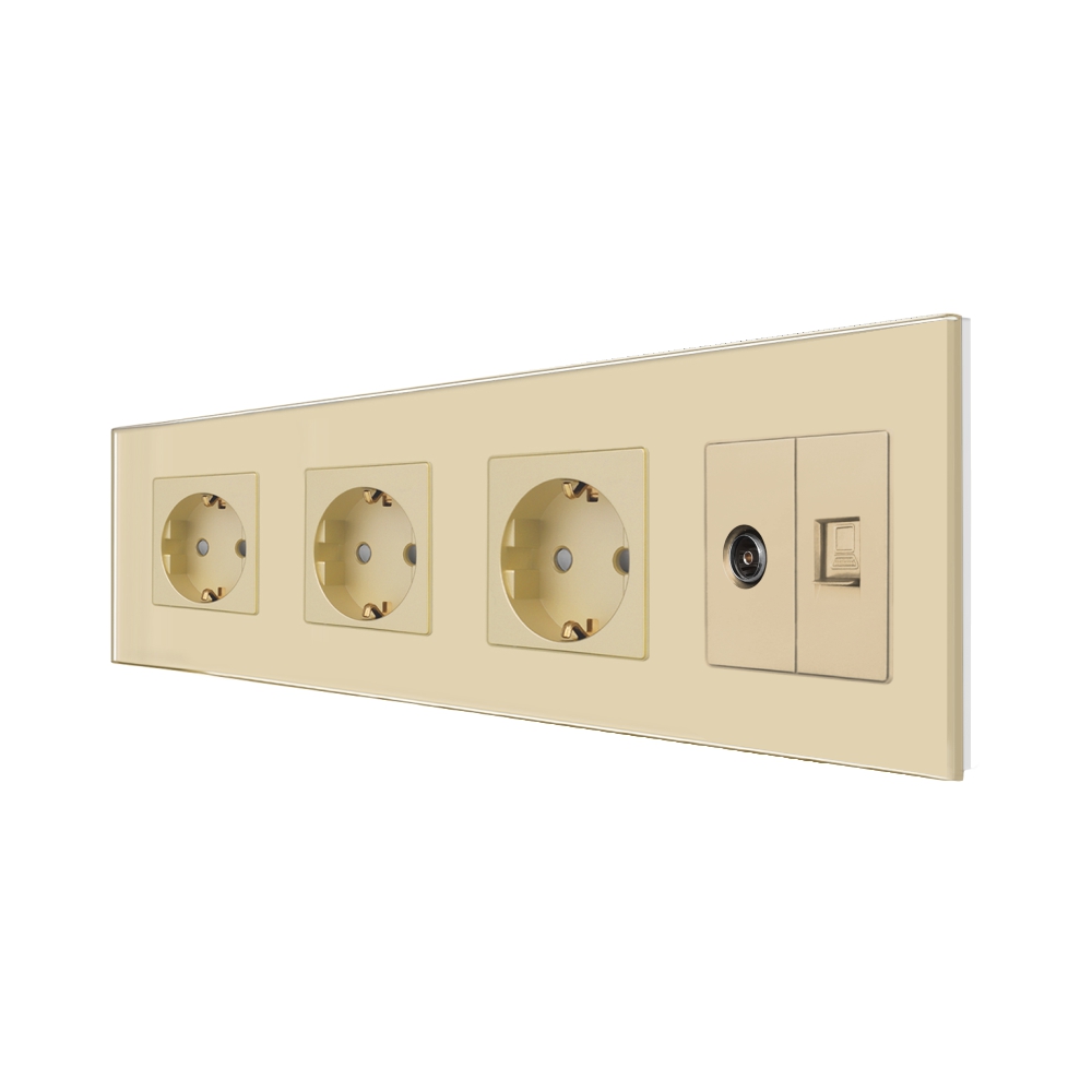 001-pr1-7-1.jpg Priza Tripla Schuko + TV + Internet cu Rama Din Sticla LUXION - imagine 1