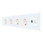Priza Cvadrupla Schuko + TV + Internet cu Rama Din Sticla LUXION