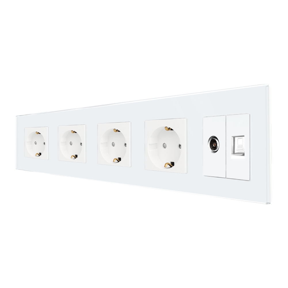 001-pr1-8-1.jpg Priza Cvadrupla Schuko + TV + Internet cu Rama Din Sticla LUXION - imagine 1