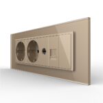 Priza Tripla cu Blank Livolo cu Rama din Sticla 2 Prize Schuko+TV/internet, Standard Italian - Serie Noua