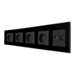 Priza Cvadrupla Schuko + TV + Internet cu Rama Din Sticla LUXION