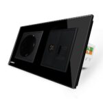 Priza dubla Livolo cu rama din sticla 1 priza Schuko+TV/internet