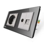Priza dubla Livolo cu rama din sticla 1 priza Schuko+TV/internet
