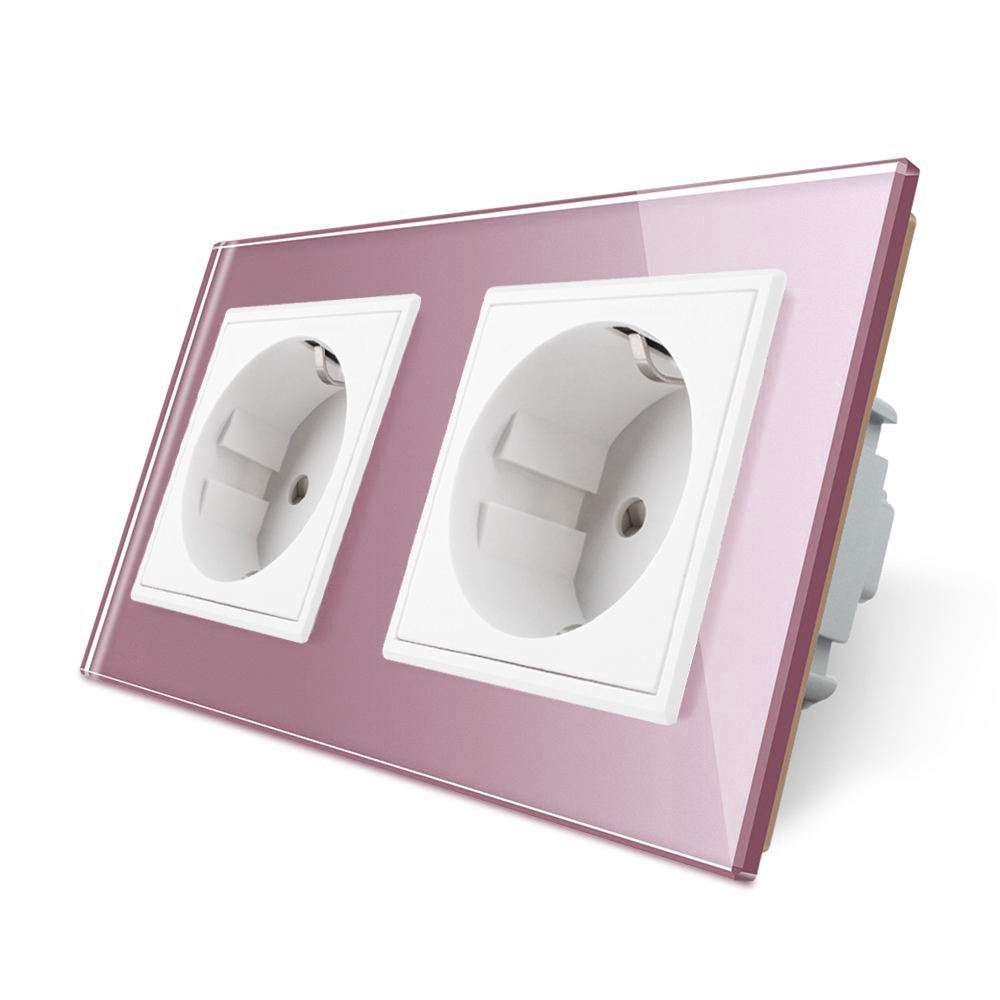 001-priza-dubla-livolo-vl-c7c2eu-17-roz.jpg Priza dubla Livolo cu rama din sticla - imagine 1